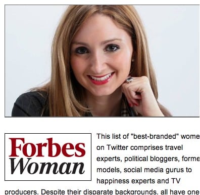 Forbes article on the 20-best branded women on twitter written by Kris ruby