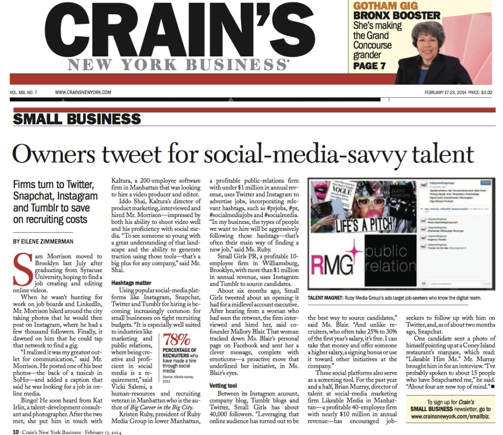 NY Social Media agency CEO on Crain's NY Buisiness