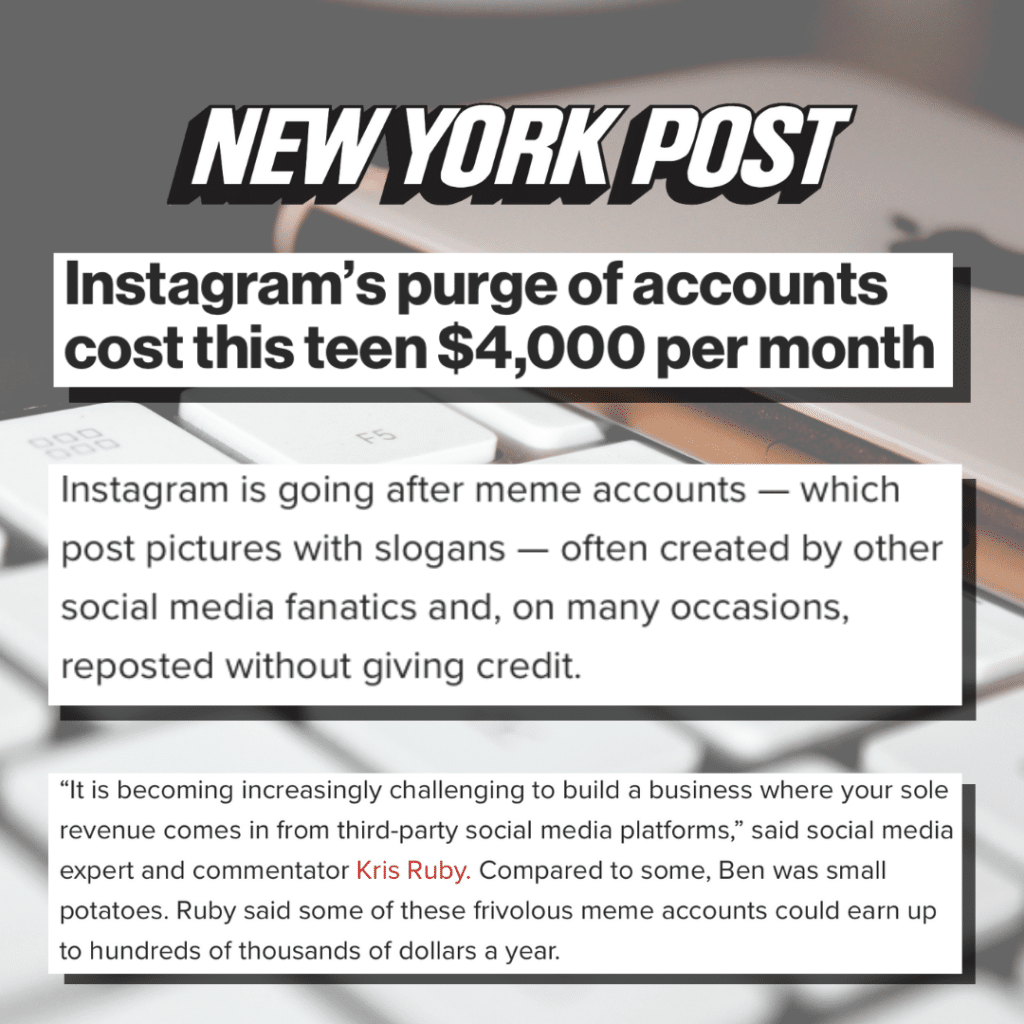 Instagram Meme Purge Ruby Media Group in NY Post 