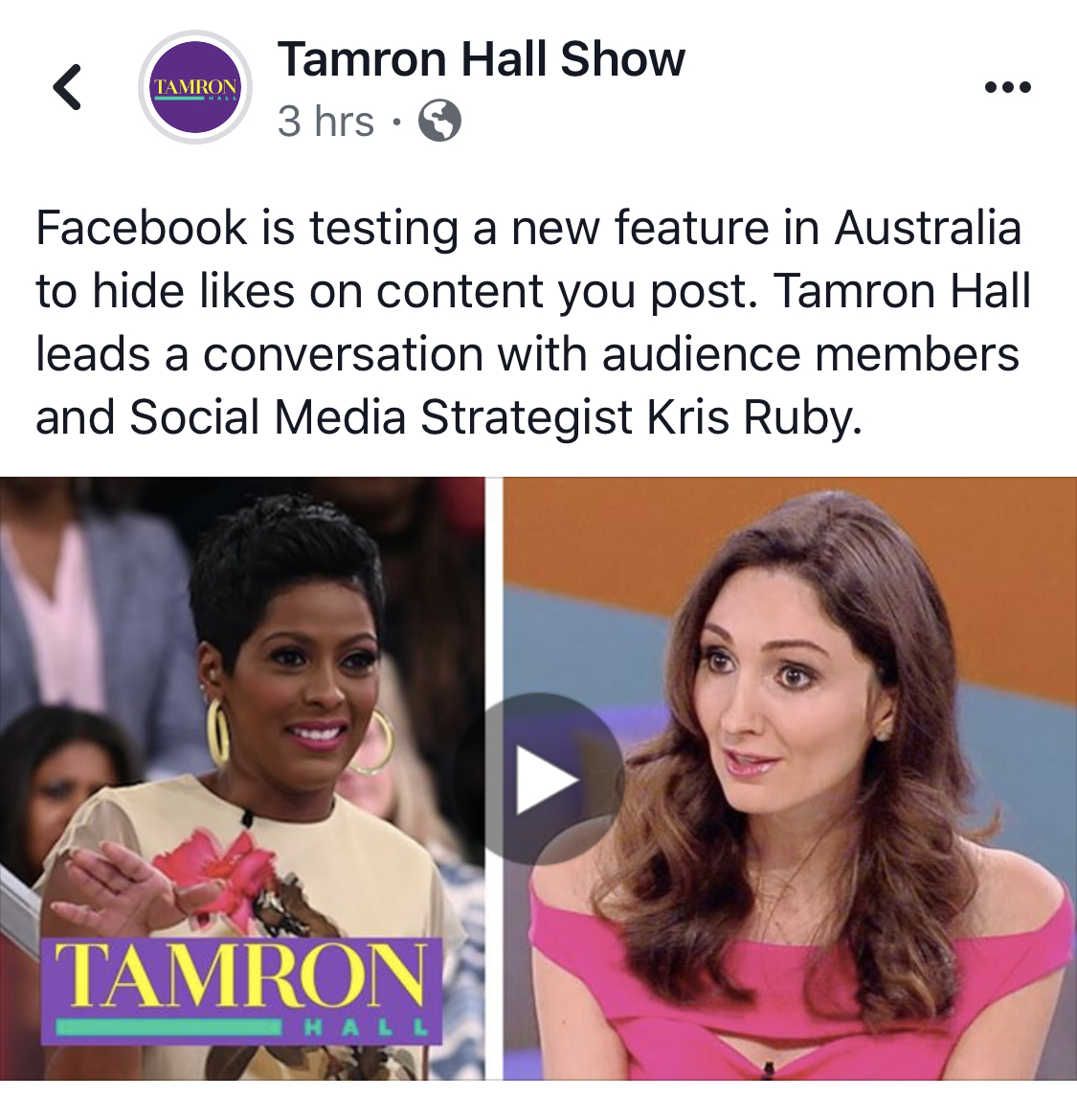Kris Ruby tamron hall show fb likes segment